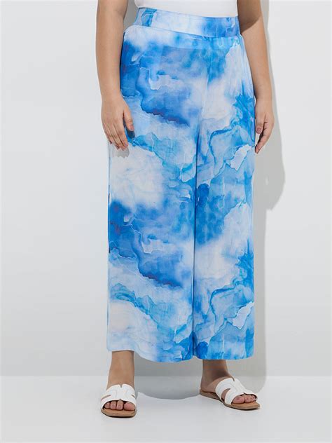 Buy Diza Blue Tie and Dye High-Rise Pants from Westside