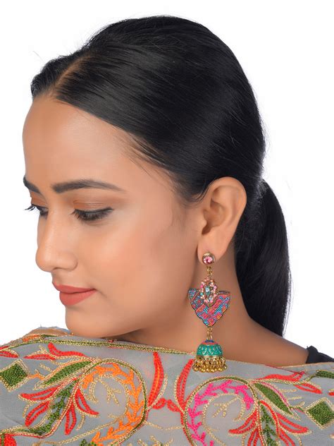 DESI COLOUR Beige Navy Blue Contemporary Drop Earrings – Desi Colour
