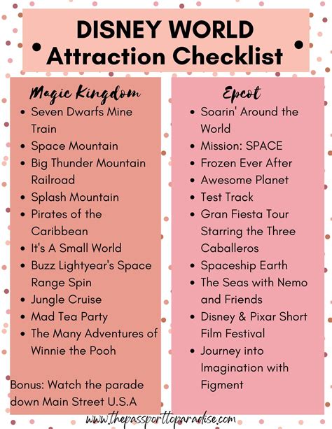 Printable List Of Rides At Disney World - Ataglance Printable Calendar