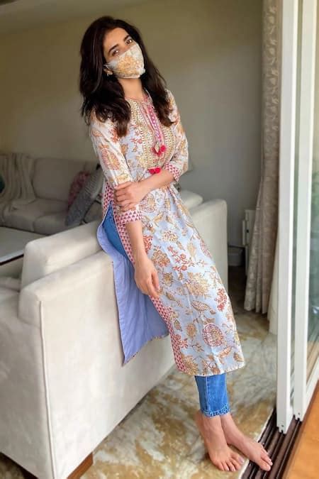 Buy Blue Cotton, Silk Embroidery Round Neck Amara Floral Print Tunic ...