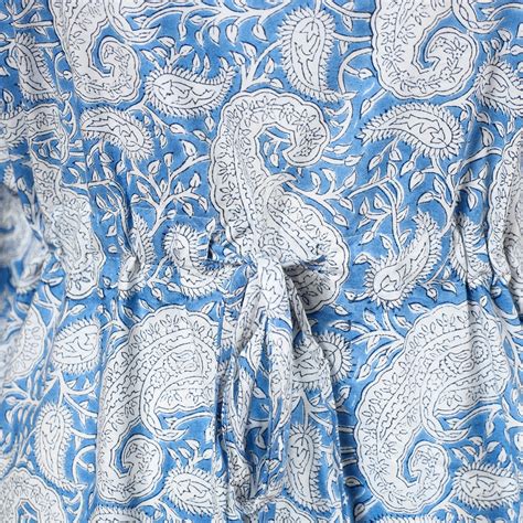 Hand Block Printed Cotton Kaftan with Tie-Up Waist