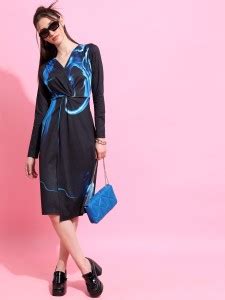 Tokyo Talkies Women Wrap Black Knee Length Dress - Buy Tokyo Talkies ...