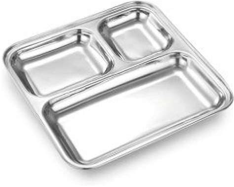 Sambhavnath Stainless Steel Square Plate 3 Sections Mess Trays for ...