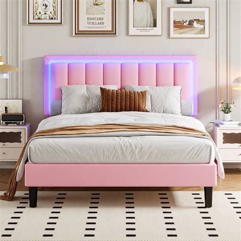 4 EVER WINNER Full Size LED Bed Frame, Pink Full Bed Frame with LED ...