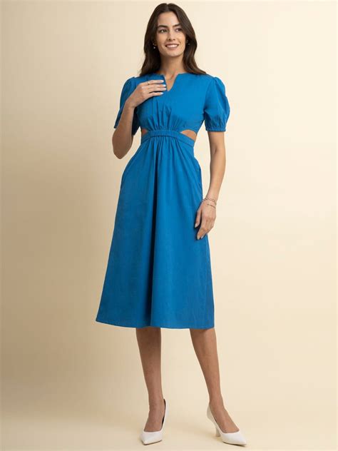 Buy Blue Cutout Detail Dress Online | FableStreet