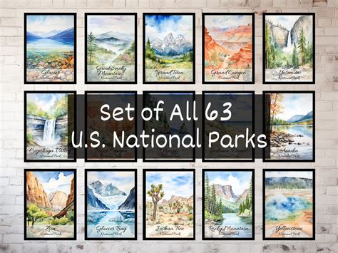 US National Parks Posters Set of All 63 National Parks - Etsy