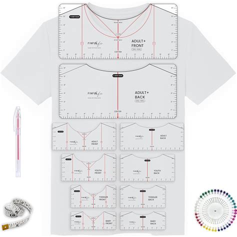 FINFINLIFE T-Shirt Ruler Guide-8 Pcs, V-Neck/Round T Shirts Alignment ...