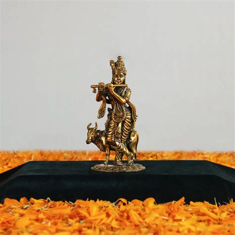 Brass Lord Krishna with Cow – Shunya Wellness