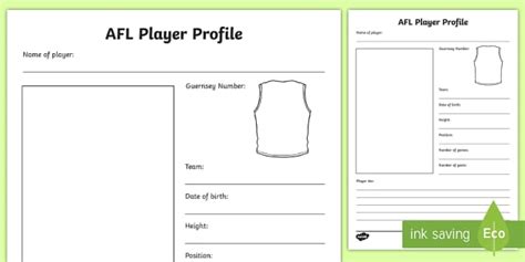 AFL Player Profile Research Worksheet (teacher made)