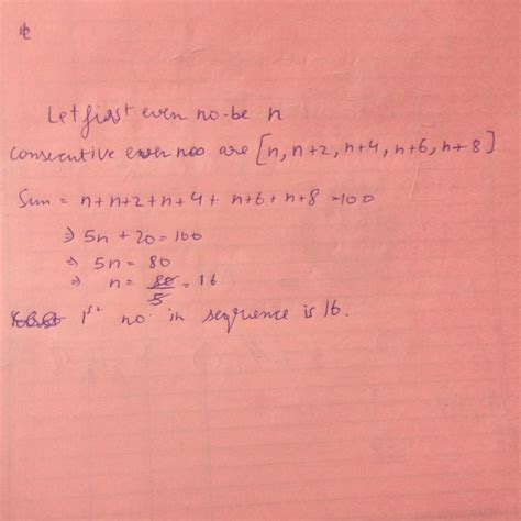 the sum of 5 consecutive even numbers is 100 what is the 1st number in ...