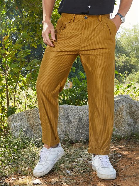 ₹1,199 | Campus Sutra men's Mustard Yellow Corduroy Tailored Trousers ...