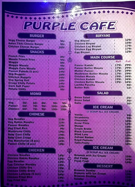 Menu at Purple Cafe, Patna