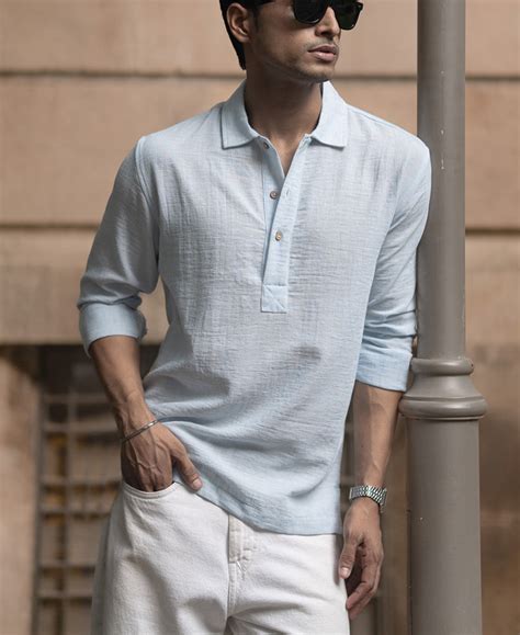 Light Blue Slub Kurta Shirt – Powerlook