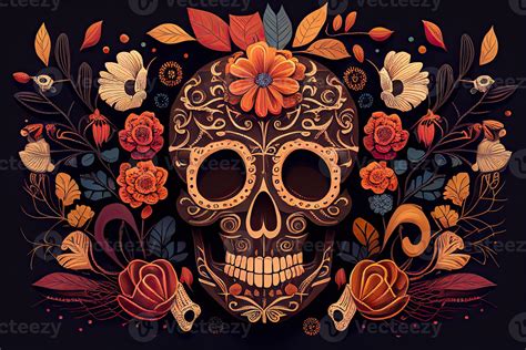 Day Of The Dead Skull And Flowers at Louise Vito blog