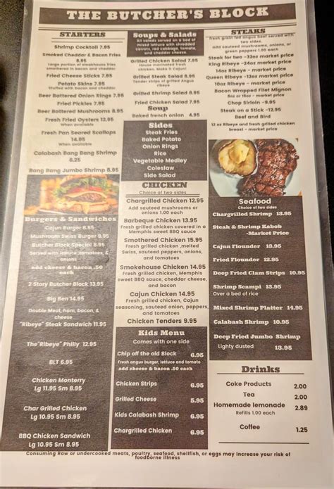 Online Menu of The Butcher's Block Restaurant, Greeneville, Tennessee ...