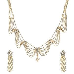 ZENEME Jewellery Set American Diamond Multi-Strand Gold Plated Pearl ...