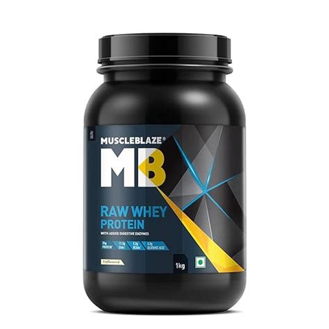 MuscleBlaze Raw Whey Protein Concentrate 70% (Unflavoured, 1 kg / 2.2 ...