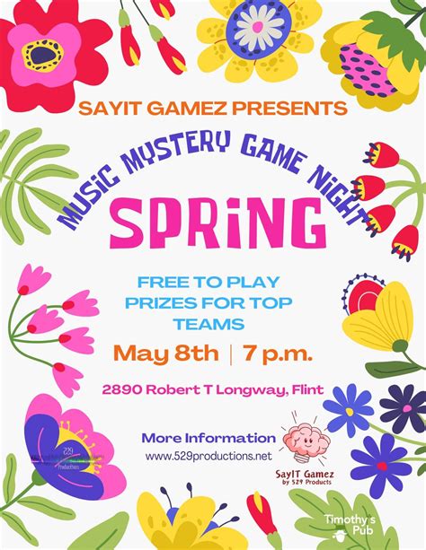 MUSIC MYSTERY GAME NIGHT - SPRING, Timothys Pub, Flint, 8 May 2025 ...