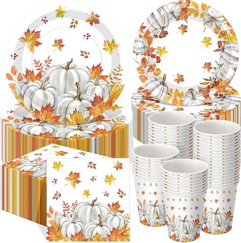 Amazon.com: Pickmesh 250 Pcs Fall Thanksgiving Paper Plates Cups and ...