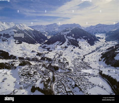 Switzerland Europe canton Bern Gstaad aerial photo village winter ...