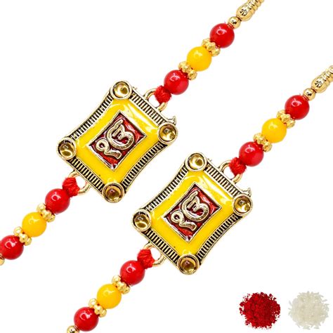 IK Onkar Design Hand Painted Bracelate Rakhi set of 2 with Roli chawal ...