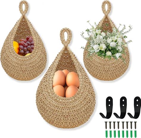Amazon.com - Hanging Fruit Basket for Kitchen, 3 Pack Wall Hanging ...