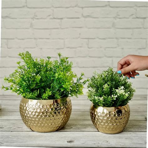 Metal Honeycomb Design Planter, Gold, Set of 2