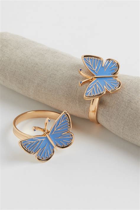 2-pack metal napkin rings - Blue/Butterfly - Home All | H&M IN