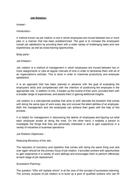 Job Rotation in ob - Job Rotation: Answer:- Introduction:- A method ...