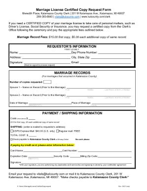 2021 MI Marriage License Certified Copy Request Form - Kalamazoo County ...