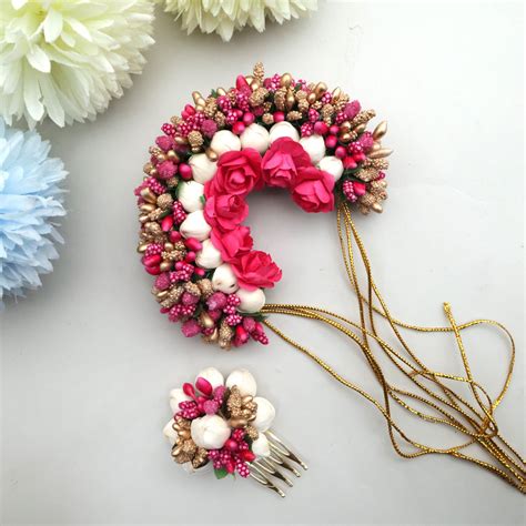 Handmade Pollen Jasmine Rose Mini Bridal Veni with Jasmine Pollen Comb
