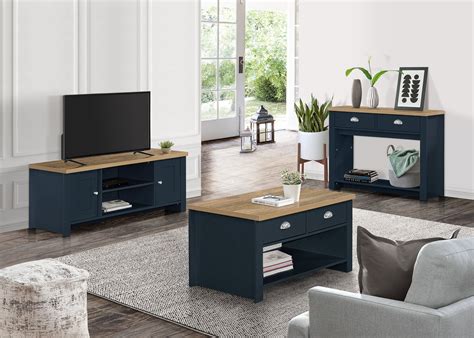 Highgate Large TV Unit Navy Blue & Oak — Trafalgar Furniture