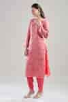 Buy Coral Organza, Crepe Embroidery Round Neck Aari Kurta And Dhoti ...