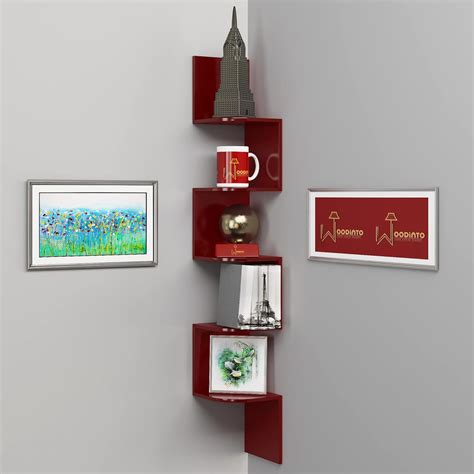 WooDinto 8x8 Living Room Bedroom Wall Corner Bookshelf Wood Shelf ...
