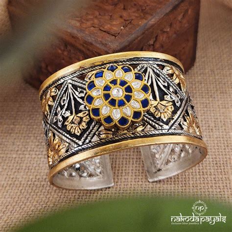 Blue Kundan Dual Tone Cuff Kada (K4878) – Nakoda Payals