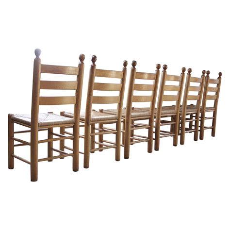4 Dutch Ladder Back Oak Rush Seat Dining Chairs at 1stDibs