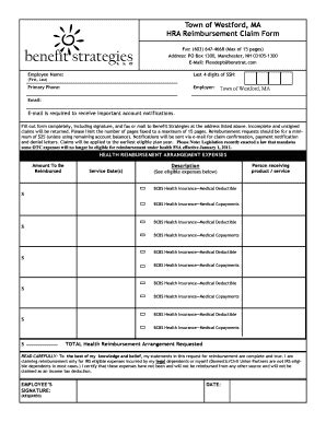 Fillable Online Town of Westford, MA HRA Reimbursement Claim Form Fax ...