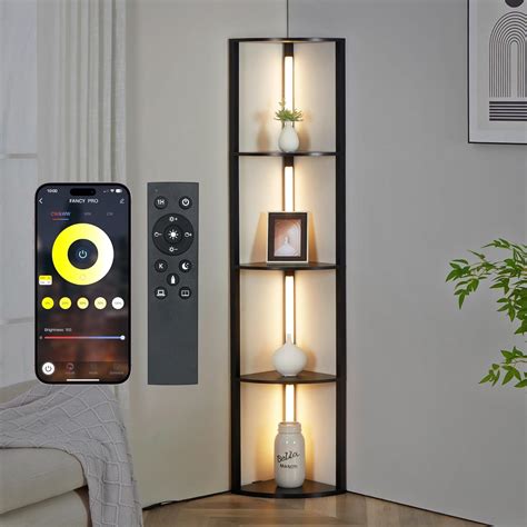 FENLO Dimmable LED Corner Floor Lamp with Shelves, Corner Shelf Floor ...