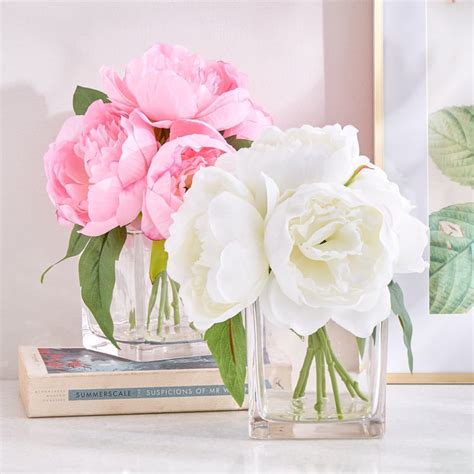 Buy Gloria Crystal Artificial Peony Flowers in Glass Vase from Home ...