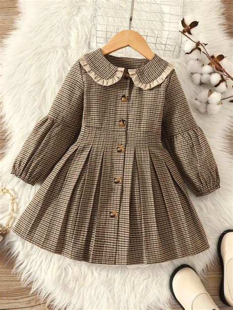 Young Girl Plaid Print Peter-Pan Collar Fold Pleated Hem Dress | SHEIN USA