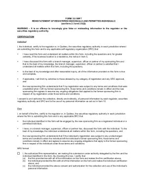 Fillable Online Unofficial Consolidation: Form 33-109F7 Reinstatement ...