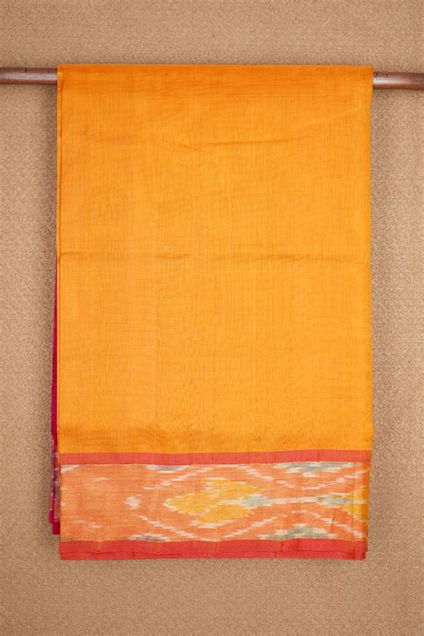 Ikat Design Zari Border Plain Honey Orange Silk Cotton Saree – Sundari ...