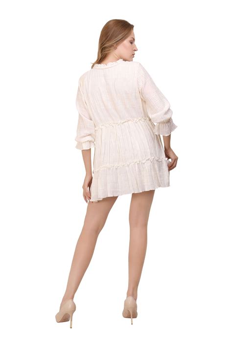 White Crinkle Cotton Tiered Bishop Sleeves Dress – Getaway Clothing - TGAC