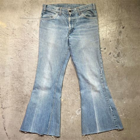 70's LEVI'S リーバイス 684-0217 Big E フレアデニム ビッグベル オレンジタブ 刻印4 均等V 42TALON ...