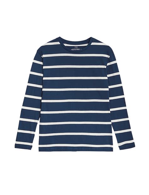 Buy Cotton Mix Stripes Round Neck T-Shirt at Marks & Spencer