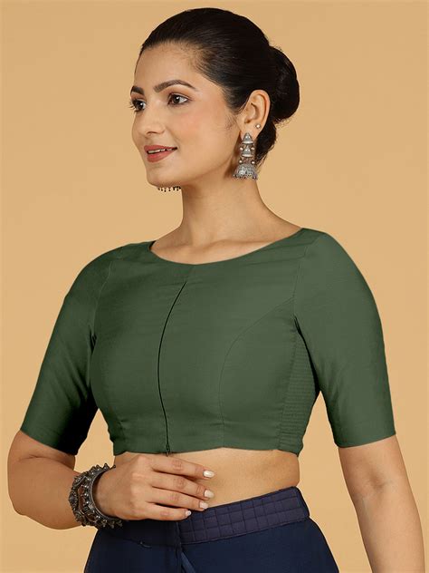 Sushma x Rozaana Elbow Sleeves Boat Neck Blouse in Pista Green – Binks