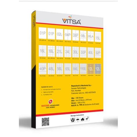 VITSA A4 SIZE MULTIFUNCATION SELF ADHESIVE LABELS / STICKER FOR (INKJET ...