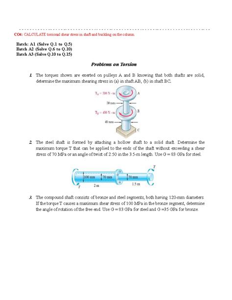 Solid Mechanics Question bank - CO4: CALCULATE torsional shear stress ...