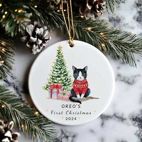 Personalized Cat Christmas Ornament, Cat Tree Topper, Tabby Cat ...