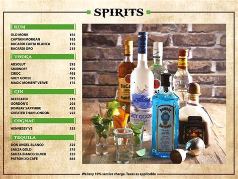 Menu at The Irish House, New Delhi